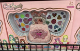 Children's makeup set with a pink purse and colorful items in a 'Cute Beauty' box.